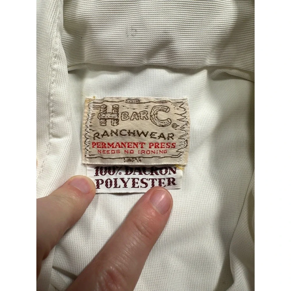 Vtg H BAR C Western Shirt Mens Wagon Wheel Pearl Snap Permanent Press‎ White